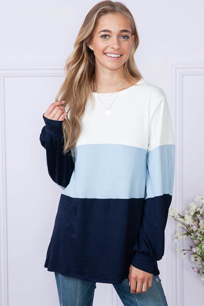 COLOR BLOCK LONG SLEEVE TUNIC TOP