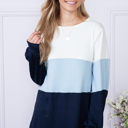 XL NAVY COLOR BLOCK LONG SLEEVE TUNIC TOP