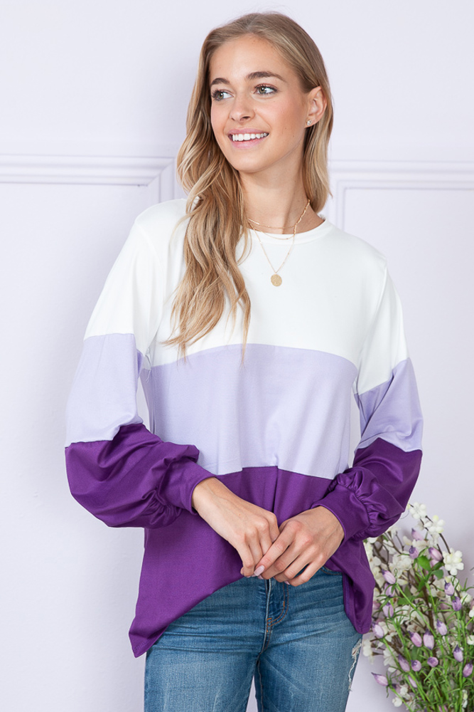 COLOR BLOCK LONG SLEEVE TUNIC TOP