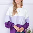 Small PURPLE COLOR BLOCK LONG SLEEVE TUNIC TOP