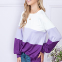 Small PURPLE COLOR BLOCK LONG SLEEVE TUNIC TOP