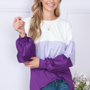 Large PURPLE COLOR BLOCK LONG SLEEVE TUNIC TOP