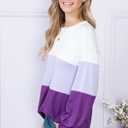 Large PURPLE COLOR BLOCK LONG SLEEVE TUNIC TOP