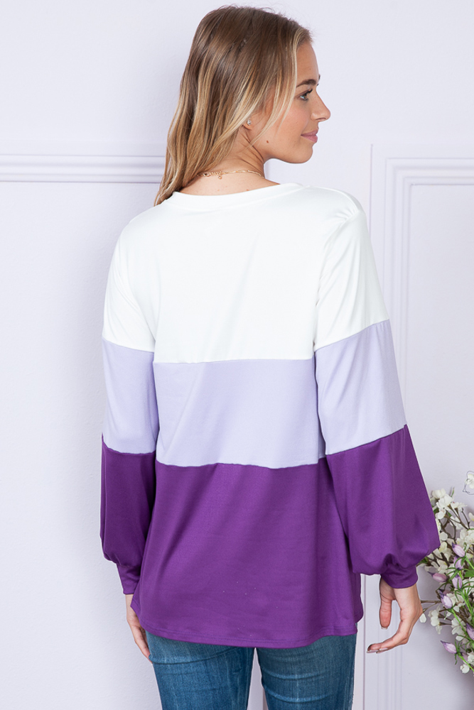 COLOR BLOCK LONG SLEEVE TUNIC TOP