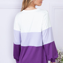 Large PURPLE COLOR BLOCK LONG SLEEVE TUNIC TOP