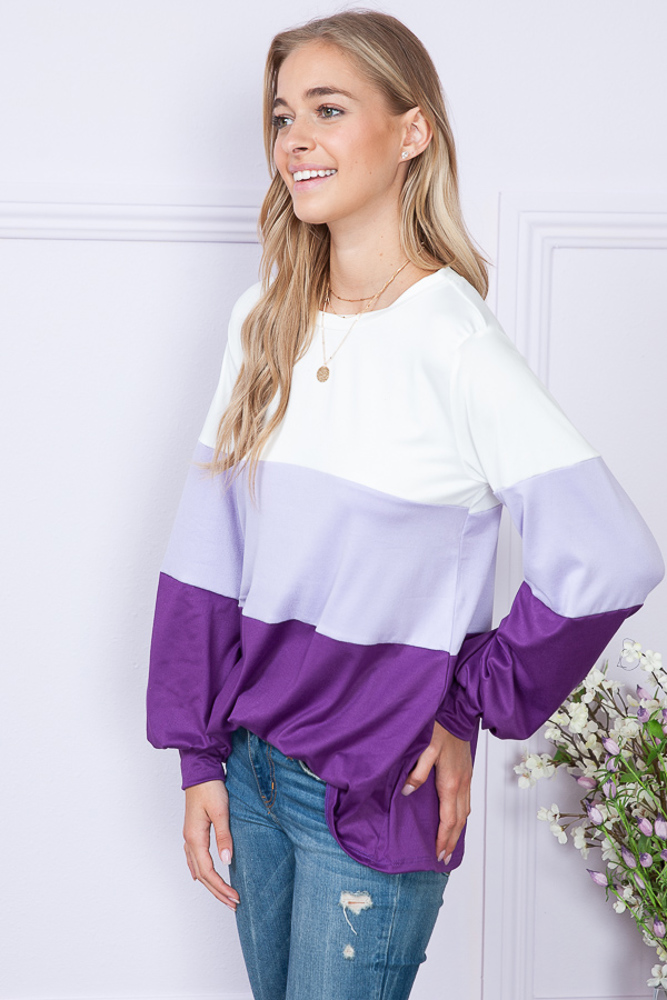 COLOR BLOCK LONG SLEEVE TUNIC TOP