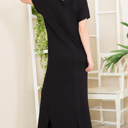 Small BLACK SHORT SLEEVE MAXI DRESS WITH SIDE SLIT AND POCKETS