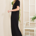 Large BLACK SHORT SLEEVE MAXI DRESS WITH SIDE SLIT AND POCKETS