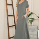 Small SAGE  SHORT SLEEVE MAXI DRESS WITH SIDE SLIT AND POCKETS