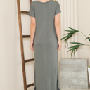 Small SAGE  SHORT SLEEVE MAXI DRESS WITH SIDE SLIT AND POCKETS