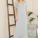 Large GREY SHORT SLEEVE MAXI DRESS WITH SIDE SLIT AND POCKETS