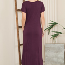 Small PLUM SHORT SLEEVE MAXI DRESS WITH SIDE SLIT AND POCKETS