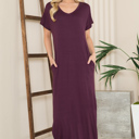 Medium PLUM SHORT SLEEVE MAXI DRESS WITH SIDE SLIT AND POCKETS