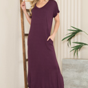 XL PLUM SHORT SLEEVE MAXI DRESS WITH SIDE SLIT AND POCKETS