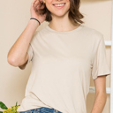 Large BEIGE SUPER SOFT BASIC SOLID SHORT SLEEVE TOP