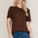 Small BROWN SUPER SOFT BASIC SOLID SHORT SLEEVE TOP