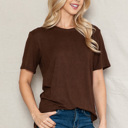 Small BROWN SUPER SOFT BASIC SOLID SHORT SLEEVE TOP