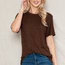 XL BROWN SUPER SOFT BASIC SOLID SHORT SLEEVE TOP