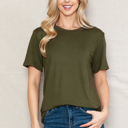 Small OLIVE SUPER SOFT BASIC SOLID SHORT SLEEVE TOP