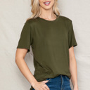 Medium OLIVE SUPER SOFT BASIC SOLID SHORT SLEEVE TOP