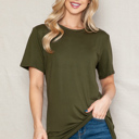 Large OLIVE SUPER SOFT BASIC SOLID SHORT SLEEVE TOP