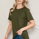 XL OLIVE SUPER SOFT BASIC SOLID SHORT SLEEVE TOP