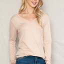 Small BEIGE SUPER SOFT V-NECK LONG SLEEVE TOP