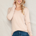 Large BEIGE SUPER SOFT V-NECK LONG SLEEVE TOP