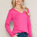 Medium FUCHSIA SUPER SOFT V-NECK LONG SLEEVE TOP