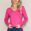 XL FUCHSIA SUPER SOFT V-NECK LONG SLEEVE TOP