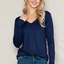 Medium NAVY SUPER SOFT V-NECK LONG SLEEVE TOP