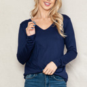 Large NAVY SUPER SOFT V-NECK LONG SLEEVE TOP