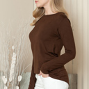 Medium BROWN ROUNDED BOTTOM SOLID BASIC LONG SLEEVE TOP