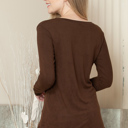 Medium BROWN ROUNDED BOTTOM SOLID BASIC LONG SLEEVE TOP