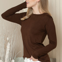 Large BROWN ROUNDED BOTTOM SOLID BASIC LONG SLEEVE TOP