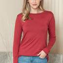 Large BURNT RED ROUNDED BOTTOM SOLID BASIC LONG SLEEVE TOP