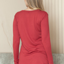 XL BURNT RED ROUNDED BOTTOM SOLID BASIC LONG SLEEVE TOP