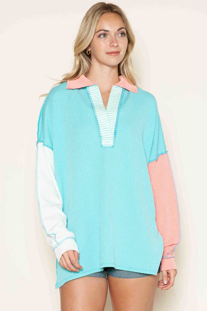 OVERSIZED POLO WAVE RIB TUNIC WITH CONTRAST  