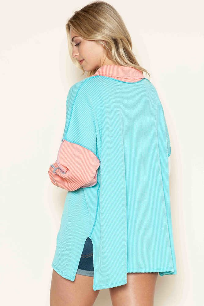 OVERSIZED POLO WAVE RIB TUNIC WITH CONTRAST  