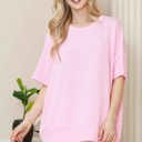 S-M LIGHT PINK WAVE RIB OVERSIZED SHORT SLEEVE SWEATSHIRT