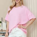 S-M LIGHT PINK WAVE RIB OVERSIZED SHORT SLEEVE SWEATSHIRT