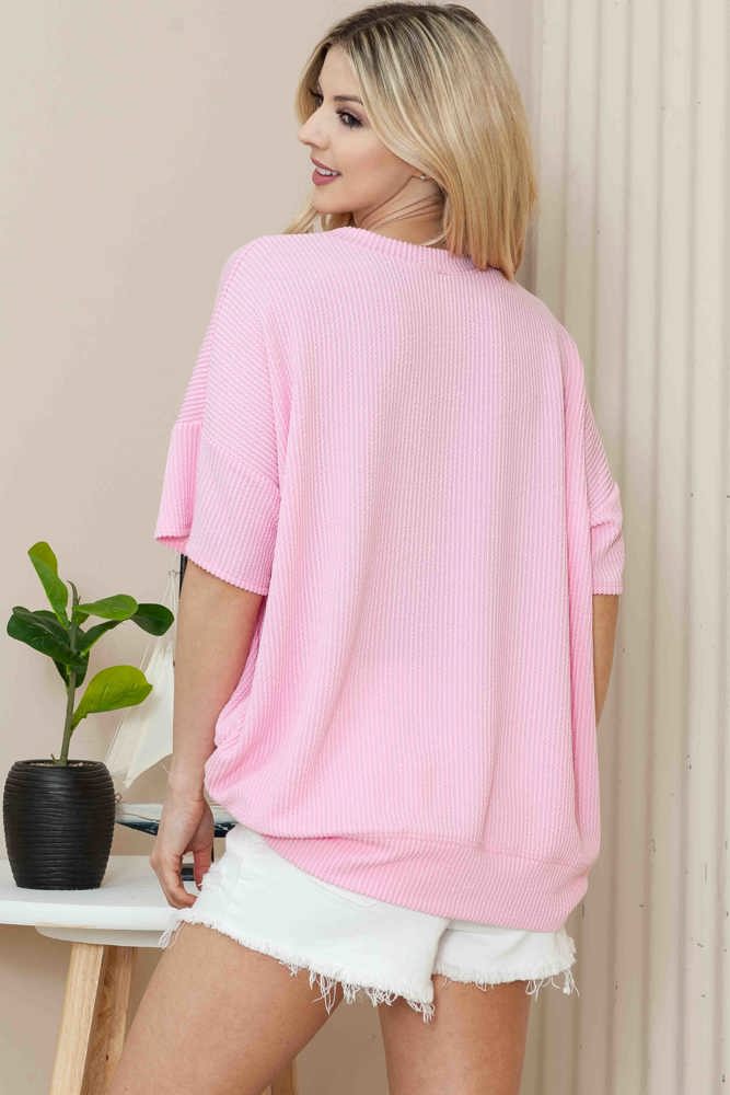 WAVE RIB OVERSIZED SHORT SLEEVE SWEATSHIRT