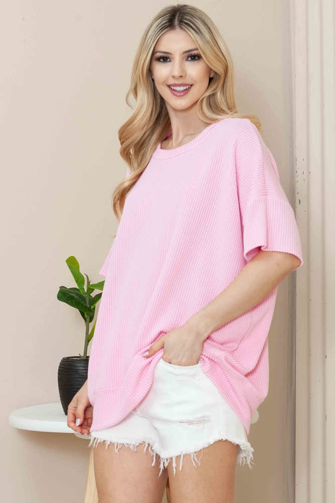 WAVE RIB OVERSIZED SHORT SLEEVE SWEATSHIRT