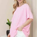 L-XL LIGHT PINK WAVE RIB OVERSIZED SHORT SLEEVE SWEATSHIRT