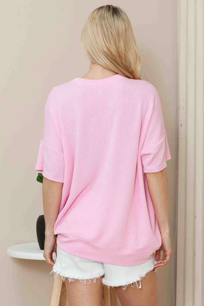 WAVE RIB OVERSIZED SHORT SLEEVE SWEATSHIRT