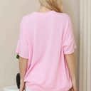 L-XL LIGHT PINK WAVE RIB OVERSIZED SHORT SLEEVE SWEATSHIRT