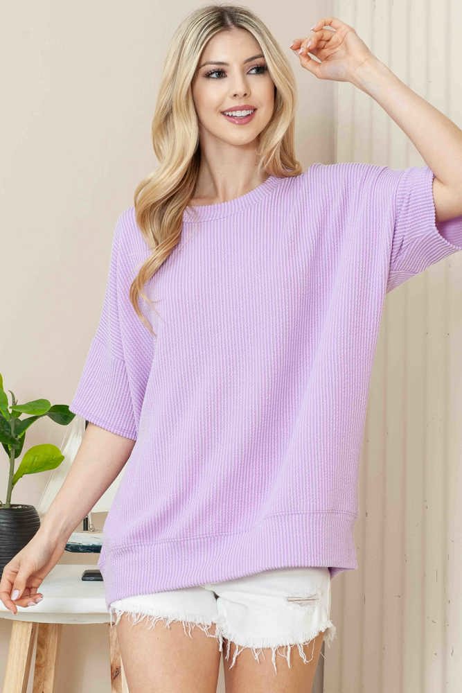 WAVE RIB OVERSIZED SHORT SLEEVE SWEATSHIRT