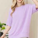 S-M LILAC WAVE RIB OVERSIZED SHORT SLEEVE SWEATSHIRT