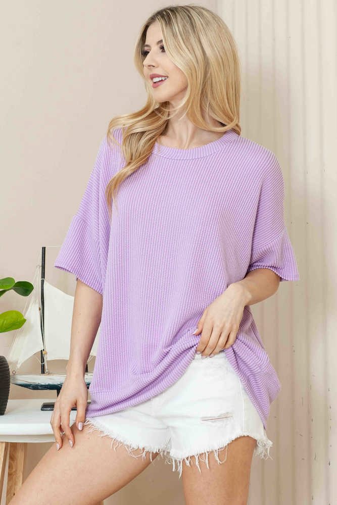 WAVE RIB OVERSIZED SHORT SLEEVE SWEATSHIRT