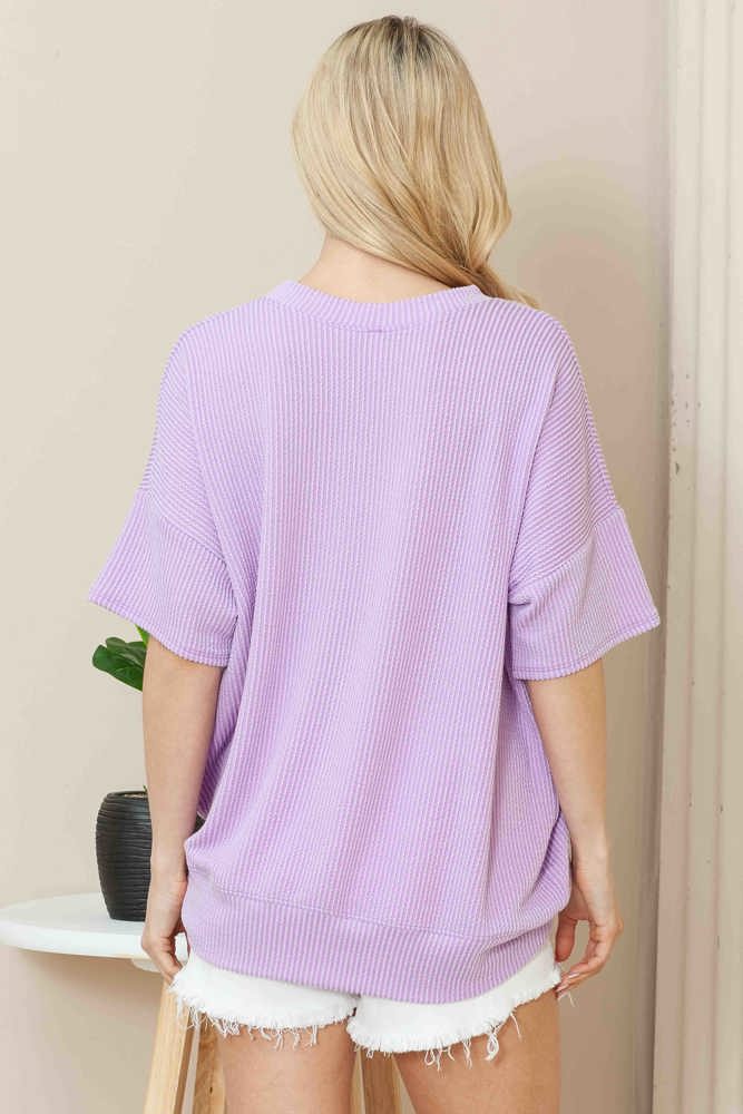 WAVE RIB OVERSIZED SHORT SLEEVE SWEATSHIRT